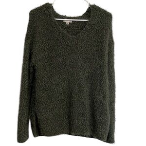 So Brand Green Fuzzy Sweater V-Neck Size Medium
